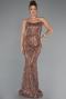 Robe de Soirée Longue Perlé Cuivre ABU5345