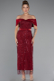 Robe De Soirée Midi Perlé Rouge Bordeaux ABK2453
