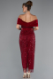 Robe De Soirée Midi Perlé Rouge Bordeaux ABK2453
