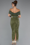 Robe De Soirée Midi Perlé Kaki ABK2453