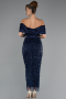 Robe De Soirée Midi Perlé Bleu Marine ABK2453