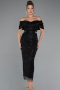 Robe De Soirée Midi Perlé Noir ABK2453