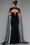 Robe de Soirée Longue Perlé Noir ABU5363