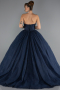 Robe De Fiançailles Grande Taille Longue Dantelle Bleu Marine ABU5376