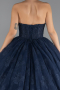 Robe De Fiançailles Grande Taille Longue Dantelle Bleu Marine ABU5376