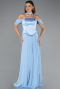 Robe De Soirée Mousseline Longue Bleu clair ABU5327