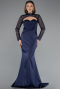 Robe de Soirée Longue Satin Bleu Marine ABU4765