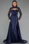 Robe de Soirée Longue Satin Bleu Marine ABU4765