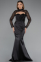 Robe de Soirée Longue Satin Noir ABU4765