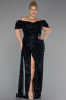 Robe De Soirée Grande Taille Squameuse Longue Bleu Marine ABU4863