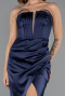 Robe de Soirée Longue Satin Bleu Marine ABU5417
