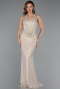 Robe de Soirée Longue Perlé Beige ABU5403