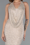Robe de Soirée Longue Perlé Beige ABU5403