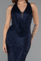 Robe de Soirée Longue Perlé Bleu Marine ABU5403