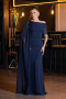 Robe de Soirée Longue Mousseline Bleu Marine ABU5418