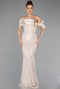 Robe de Soirée Longue Perlé Beige ABU5434