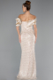 Robe de Soirée Longue Perlé Beige ABU5434