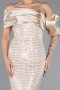 Robe de Soirée Longue Perlé Beige ABU5434