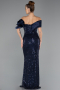 Robe de Soirée Longue Perlé Bleu Marine ABU5434