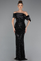 Robe de Soirée Longue Perlé Noir ABU5434