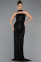 Robe de Soirée Longue Perlé Noir ABU5438