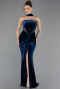 Robe de Soirée Longue Velours Bleu Marine ABU5437