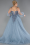 Robe De Fiançailles Grande Taille Longue Bleu Fumé ABU3822