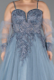 Robe De Fiançailles Grande Taille Longue Bleu Fumé ABU3822
