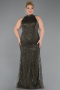 Robe De Soirée Grande Taille Perlé Longue Kaki Foncé ABU5063