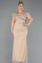Robe de Soirée Grande Taille Longue Pierreux Beige ABU5439