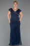 Robe de Soirée Grande Taille Longue Pierreux Bleu Marine ABU5439