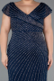 Robe de Soirée Grande Taille Longue Pierreux Bleu Marine ABU5439