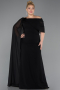 Robe de Soirée Grande Taille Longue Mousseline Noir ABU5419