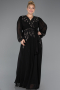 Robe De Soirée Grande Taille Longue Mousseline Noir ABU5360
