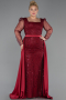 Robe De Fiançailles Grande Taille Perlé Longue Rouge Bordeaux ABU4761