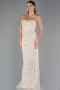 Robe de Soirée Longue Perlé Beige ABU5477