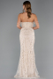 Robe de Soirée Longue Perlé Beige ABU5477