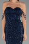 Robe de Soirée Longue Perlé Bleu Marine ABU5477