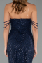 Robe de Soirée Longue Perlé Bleu Marine ABU5477