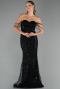 Robe de Soirée Longue Perlé Noir ABU5477
