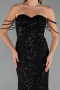 Robe de Soirée Longue Perlé Noir ABU5477