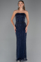 Robe de Soirée Longue Perlé Bleu Marine ABU5483