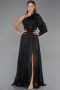 Robe de Soirée Longue Mousseline Noir ABU5489