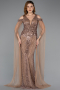 Robe de Soirée Longue Perlé Cuivre ABU5497