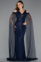 Robe de Soirée Longue Perlé Bleu Marine ABU5497