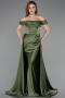 Robe de Soirée Longue Satin Kaki ABU5507