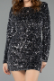 Tenue de Soirée Mini Velours à Paillettes Noir-Argent ABK2477