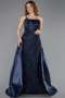 Robe de Soirée Longue Perlé Bleu Marine ABU5511