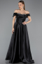 Robe de Soirée Longue Satin Noir ABU5530