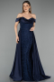 Robe de Soirée Longue Perlé Bleu Marine ABU5542